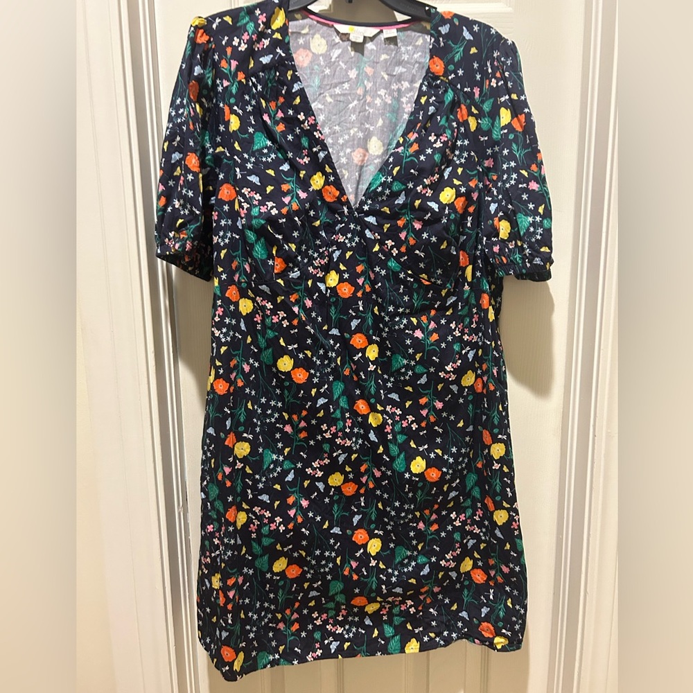 Boden Navy Mini Dress with Orange, Yellow and Green Floral Print